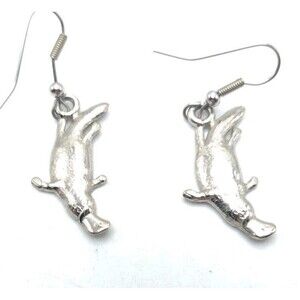 Silver Pewter Duckbill Platypus Hook Dangle Drop Earrings Mood Australia 1.25"
